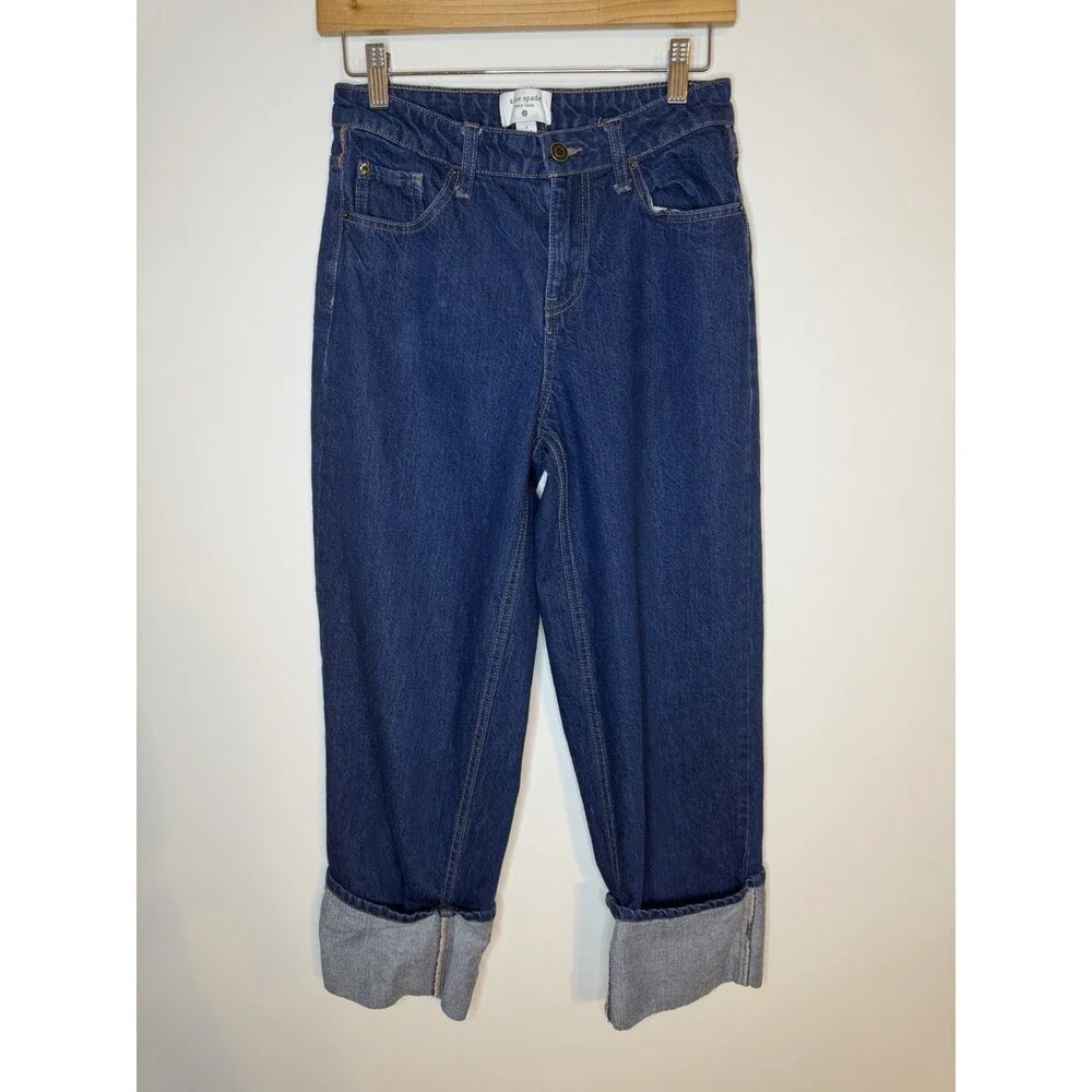 Kate Spade Denim Straight Leg Wide Cuff Jeans Cotton Dark Wash Sz 2